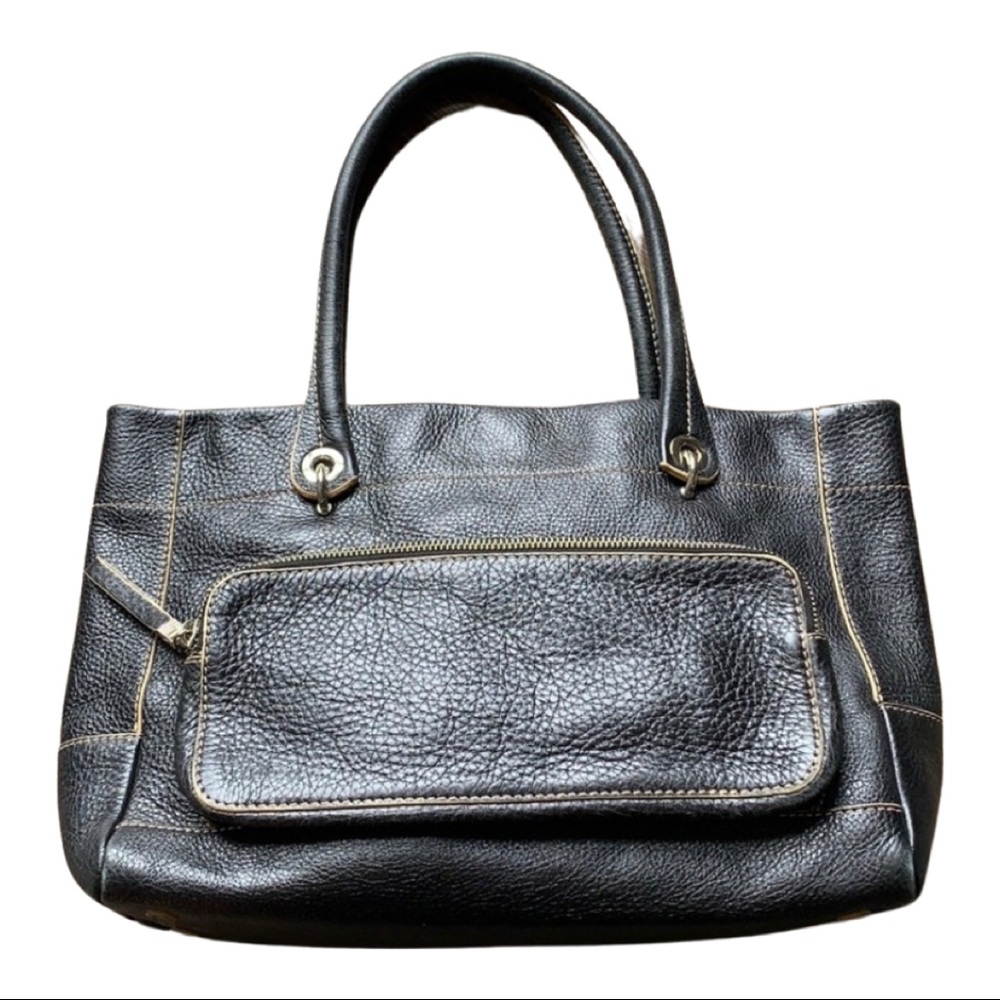 MONSAC Black Pebble Leather Tote Shoulder Hand Bag